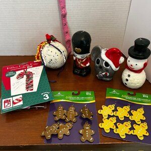 Vintage Christmas Ornament Lot – Mouse, Toy Soldier, Snowman candles, etc.
